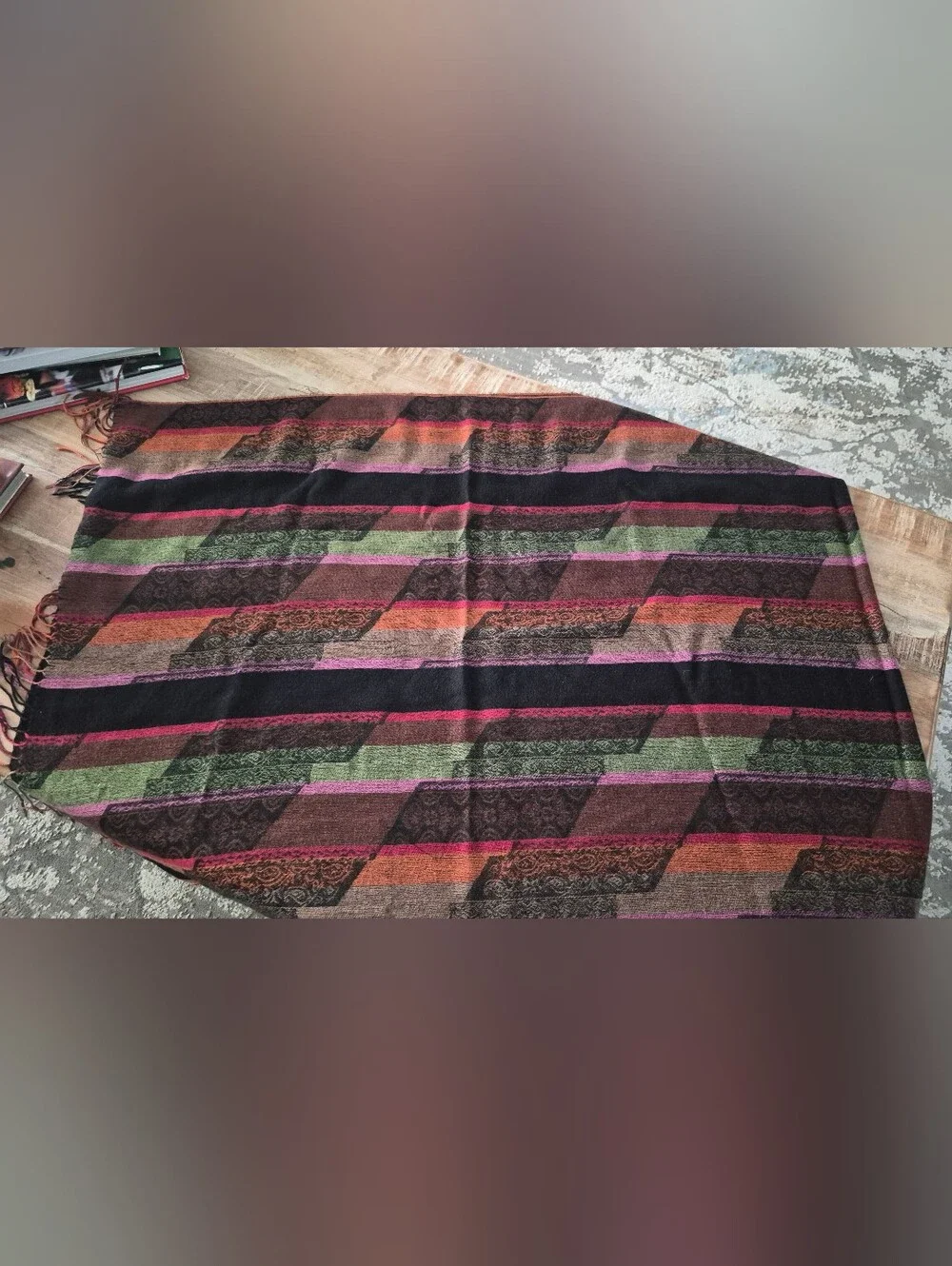 Boho Cashmere Silk Striped Pashmina Fringe Wrap Scarf Oversized Evening Shawl